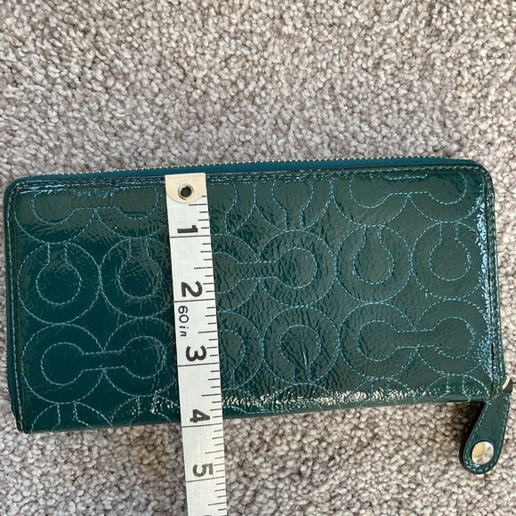 Coach Dark Turquoise Quilted Logo Zip Around Accordion Wallet - Picture 9 of 9